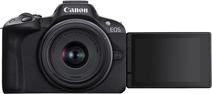 Canon EOS R50 with screen extended product image.