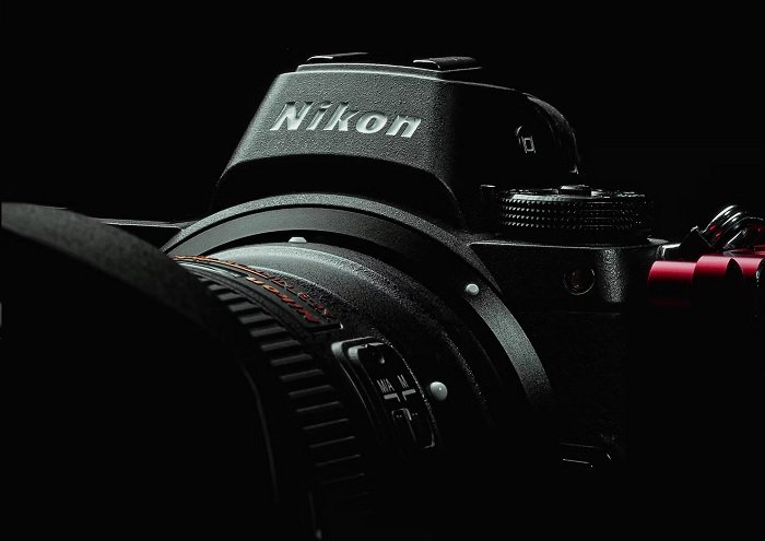 Close up of Nikon Z6 against a black background 
