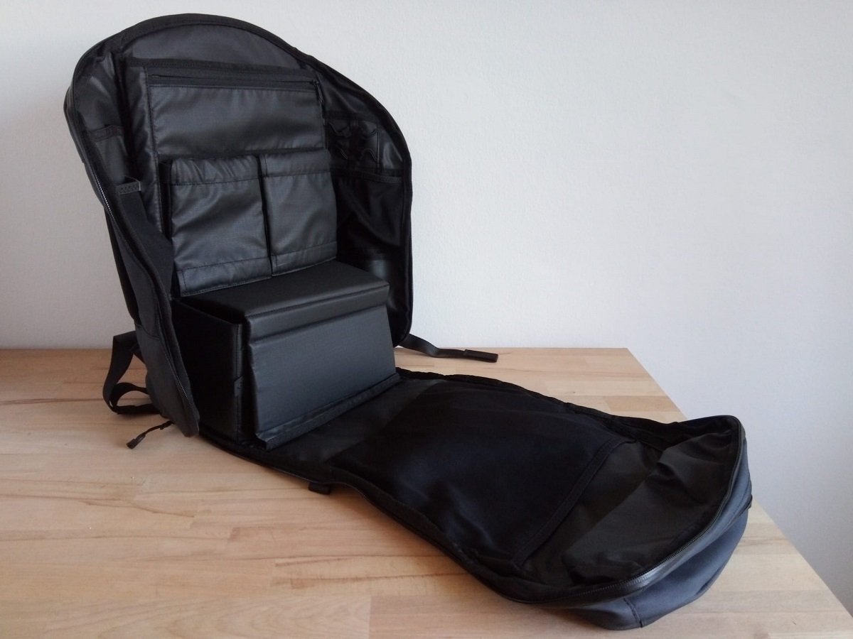 Full profile of the open backpack
