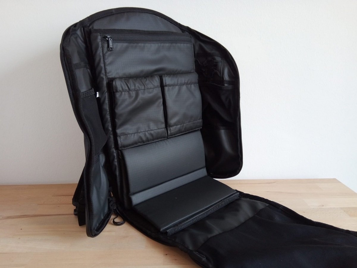 Open Duo Daypack with the pop camera cube folded down