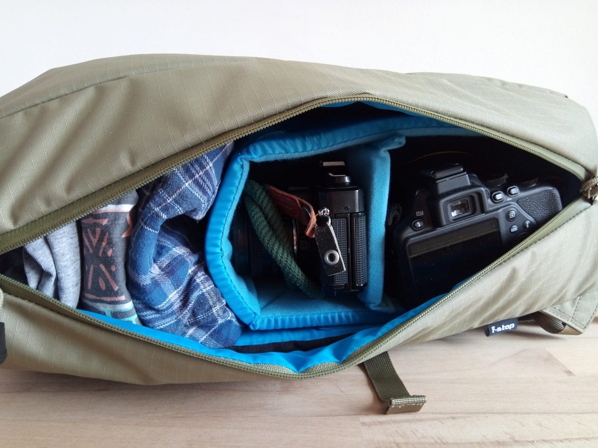 Main compartment with clothes and cameras