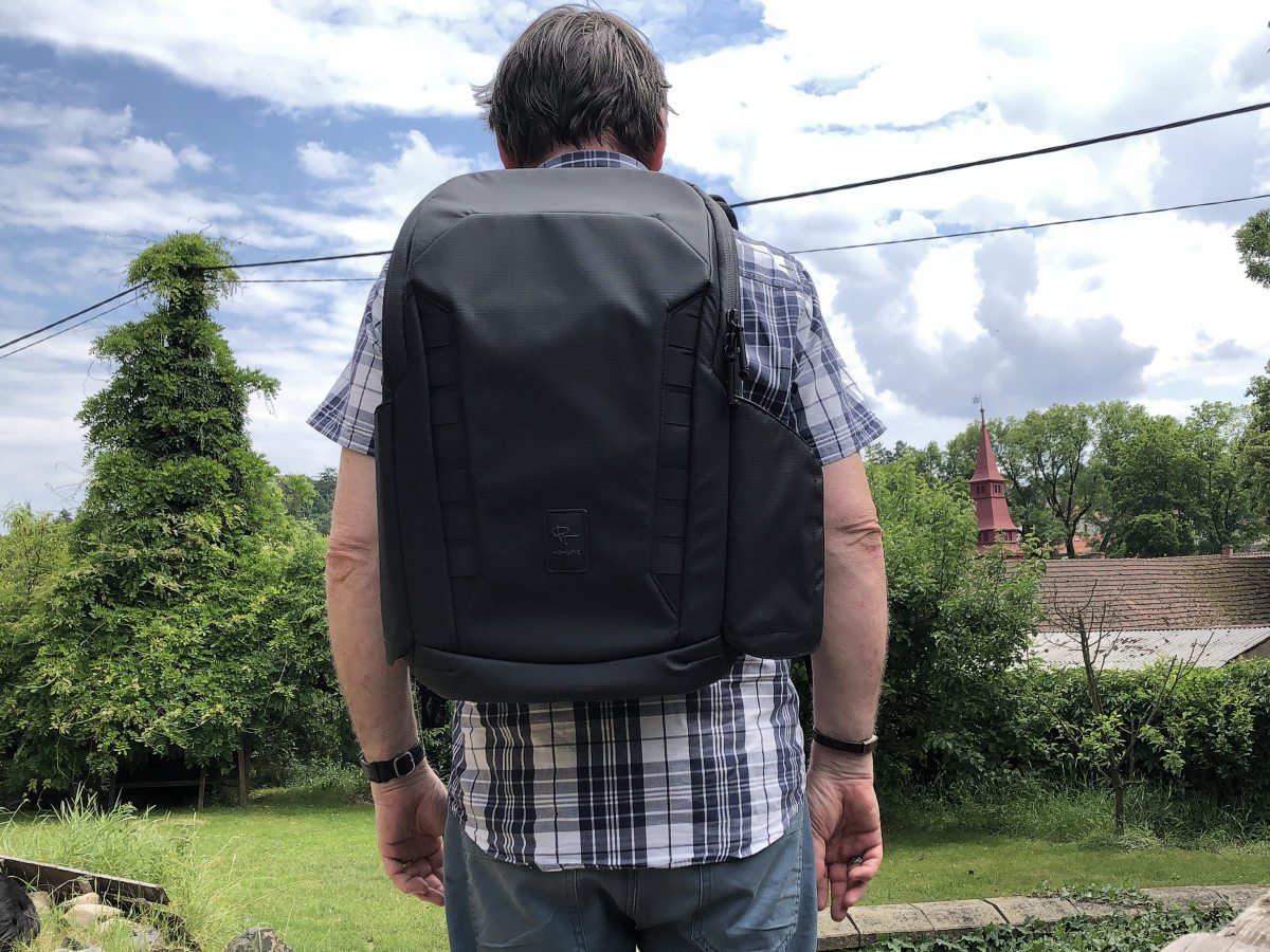 Picture of the Nomatic McKinnon camera backpack being worn
