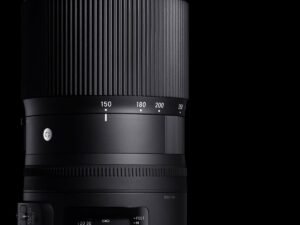Sigma 150-500mm Contemporary lens close up against black background
