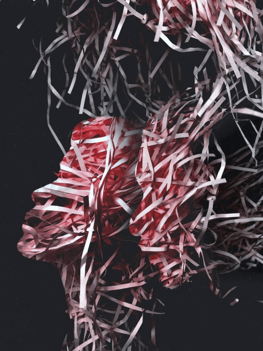 An abstract portrait of person made of paper strips