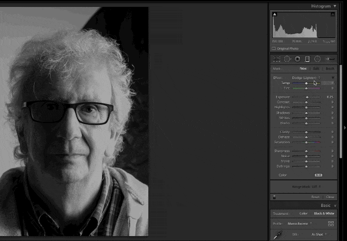 animated gif below showing the whole process of editing a portrait using lightroom auto mask
