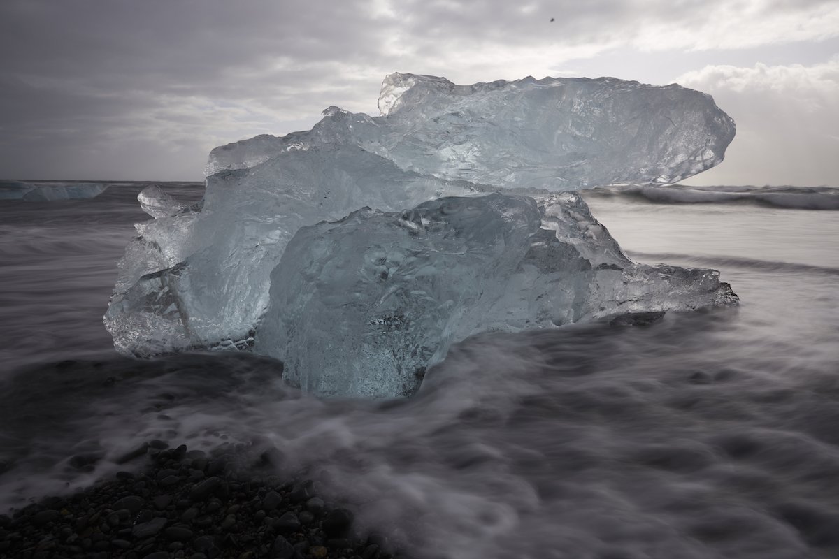 RAW long-exposure image of an ice floe washed ashore