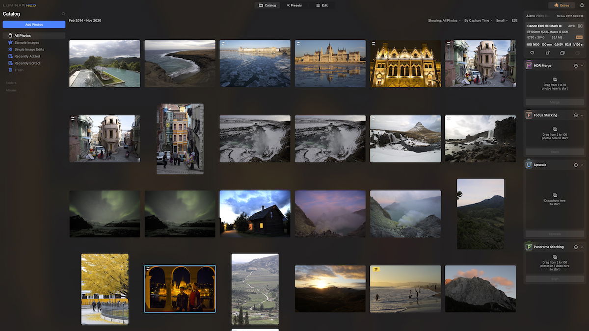 Screenshot of Luminar Neo catalog interface