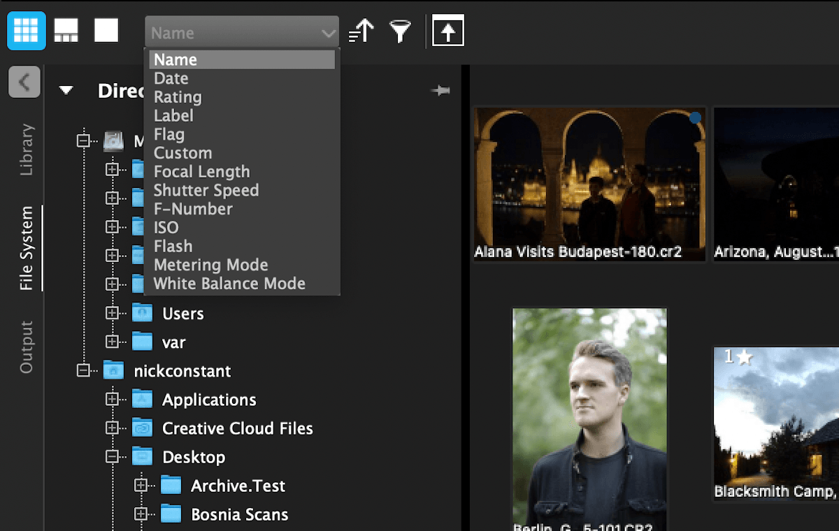 Screenshot of AfterShot Pro 3 sorting options