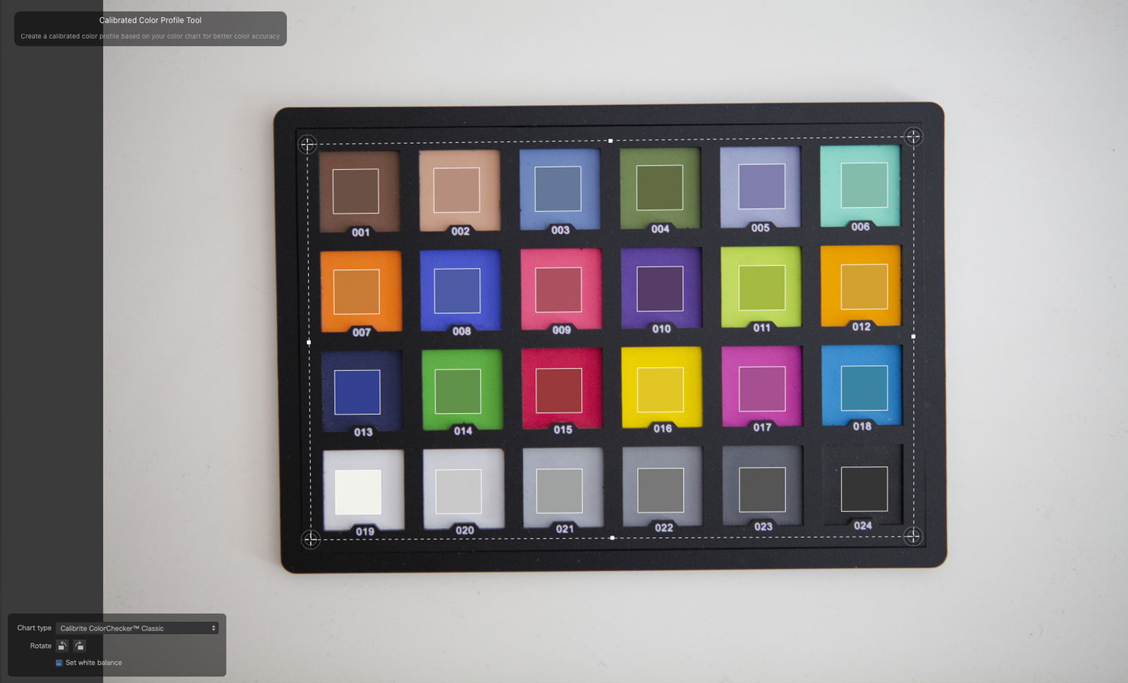 Color calibration card tool