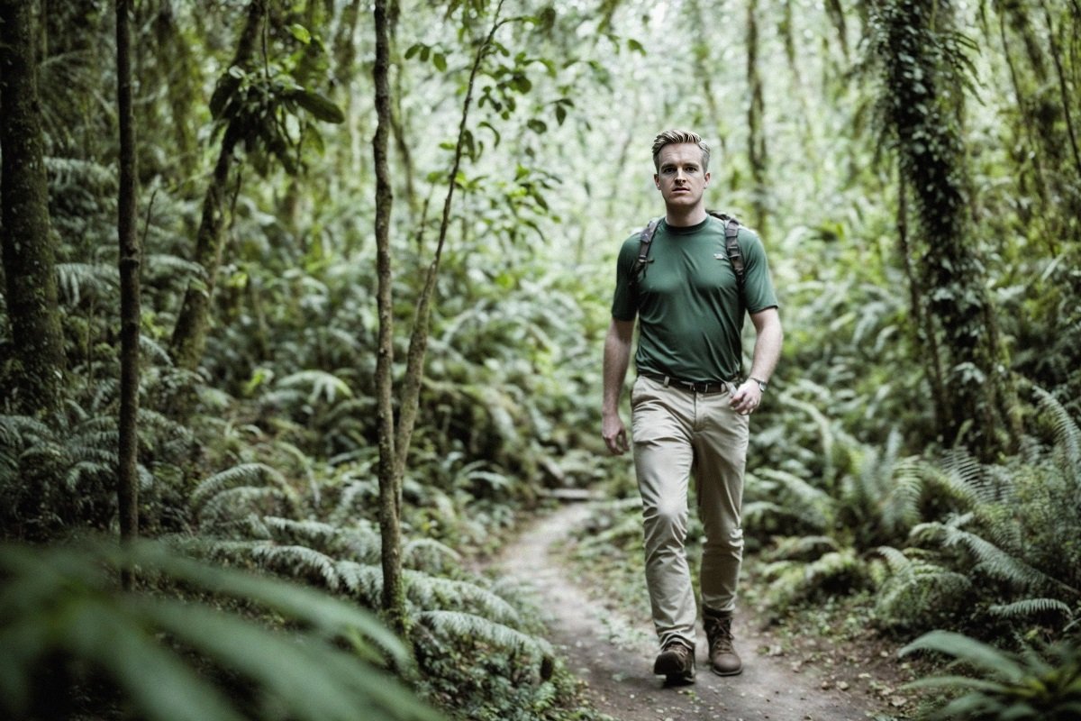 PhotoAI image of Josh walking through the jungle