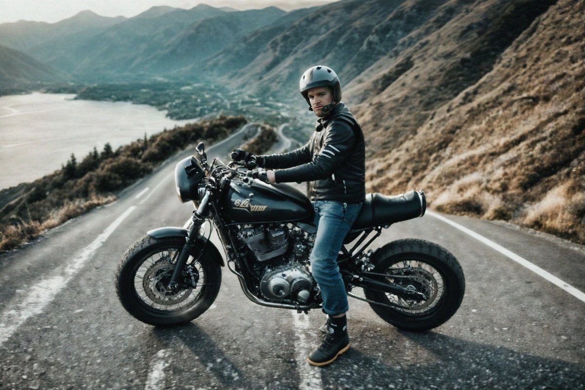 PhotoAI image of Josh on a motorbike on a mountain road