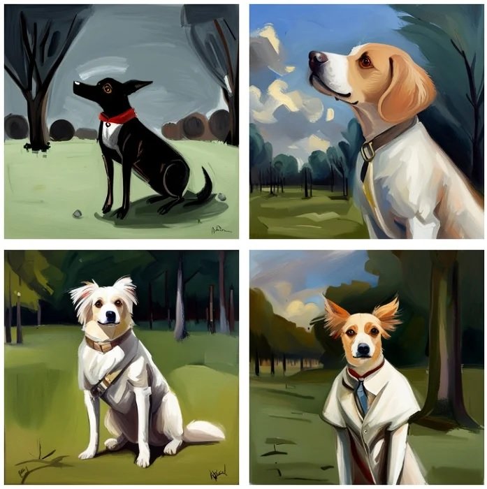 Four paintings of dogs generated by Jasper Art