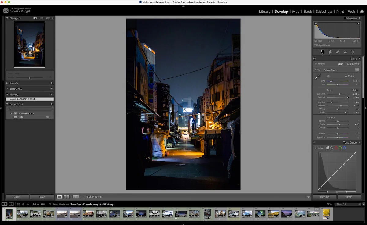 Screenshot of Lightroom workspace