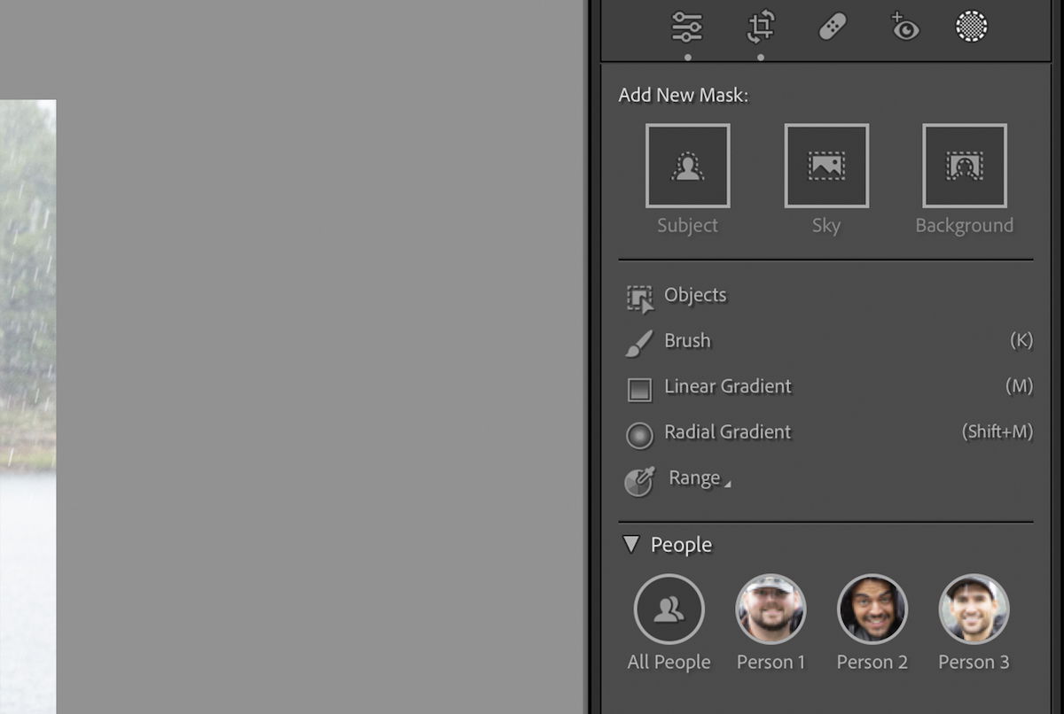 Screenshot of Lightroom AI masking options