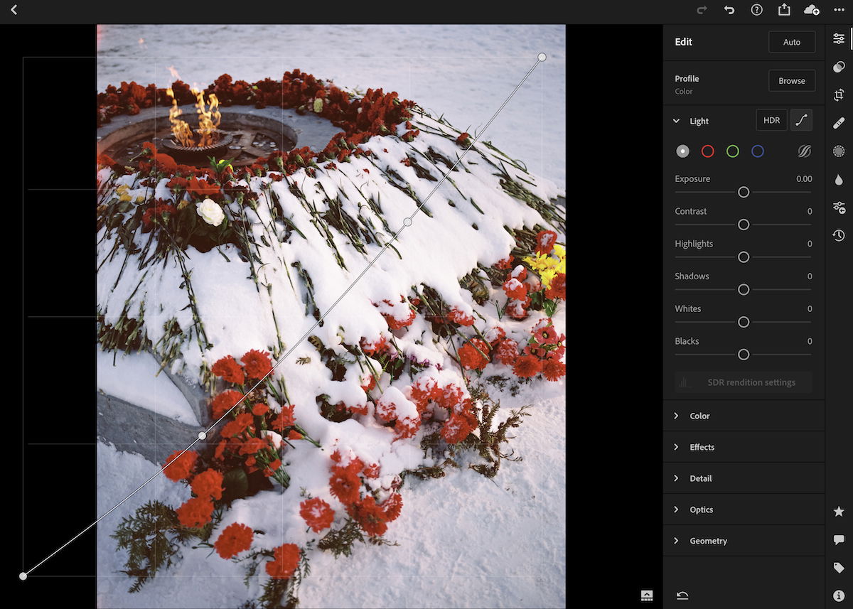 Screenshot of Lightroom Tone Curve tool