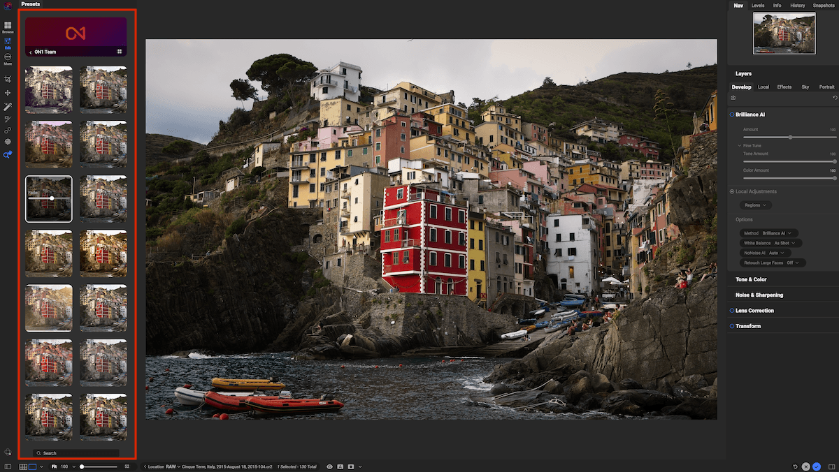 ON1 Photo RAW workspace showing AI Styles