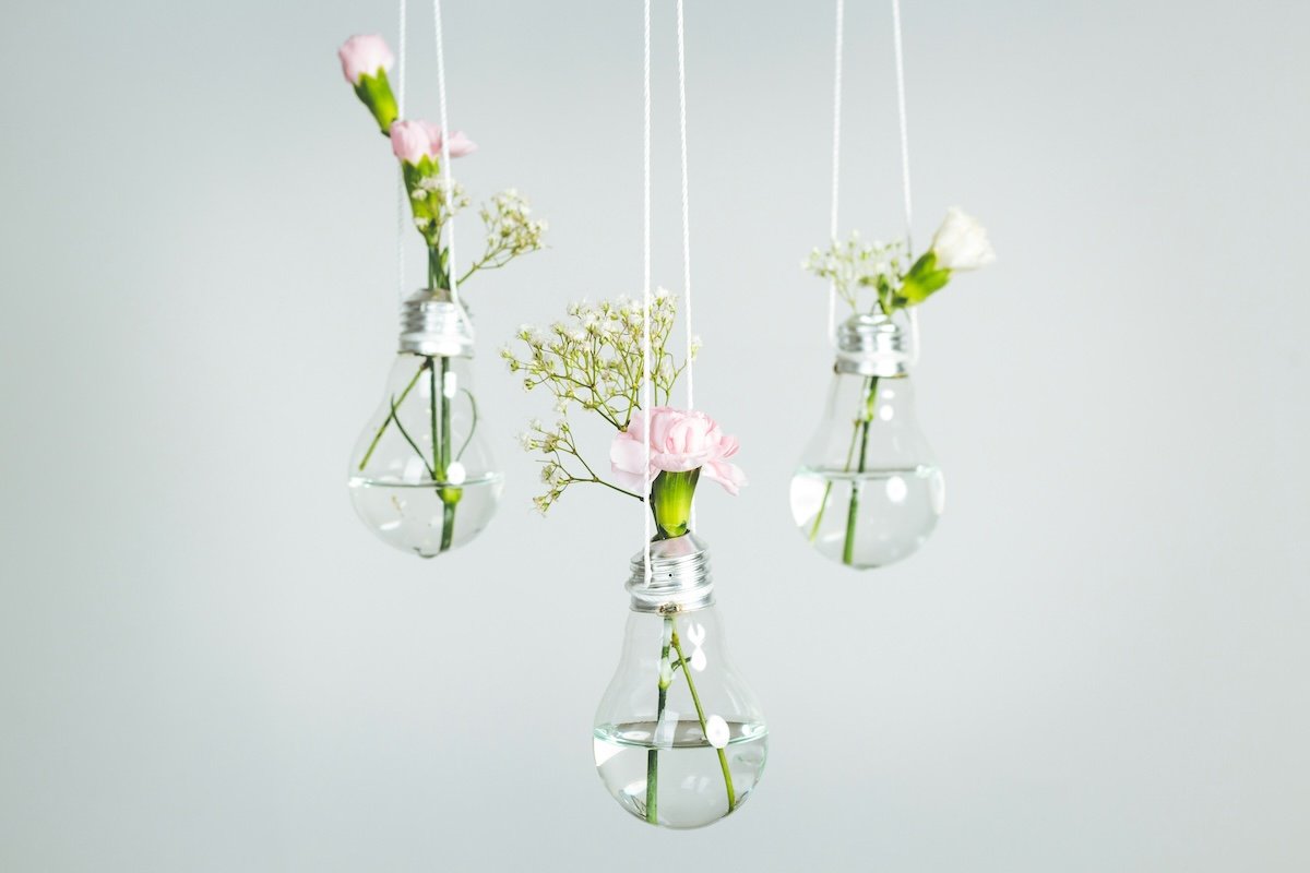 Lightbulb flower vases as DIY photography props