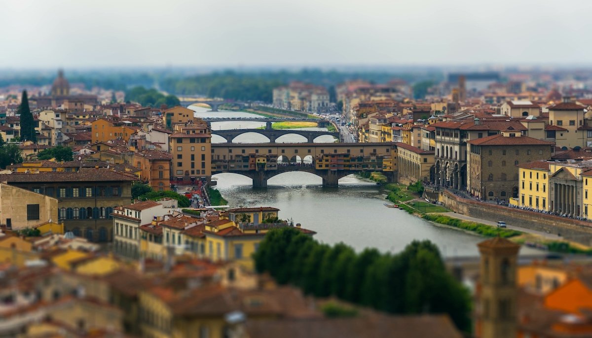 Ponte Vecchio bridge in Florence Italy taken with a tilt-shift lens