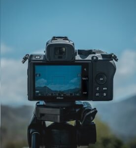 Nikon Z50 mounted on a tripod taking a landscape image