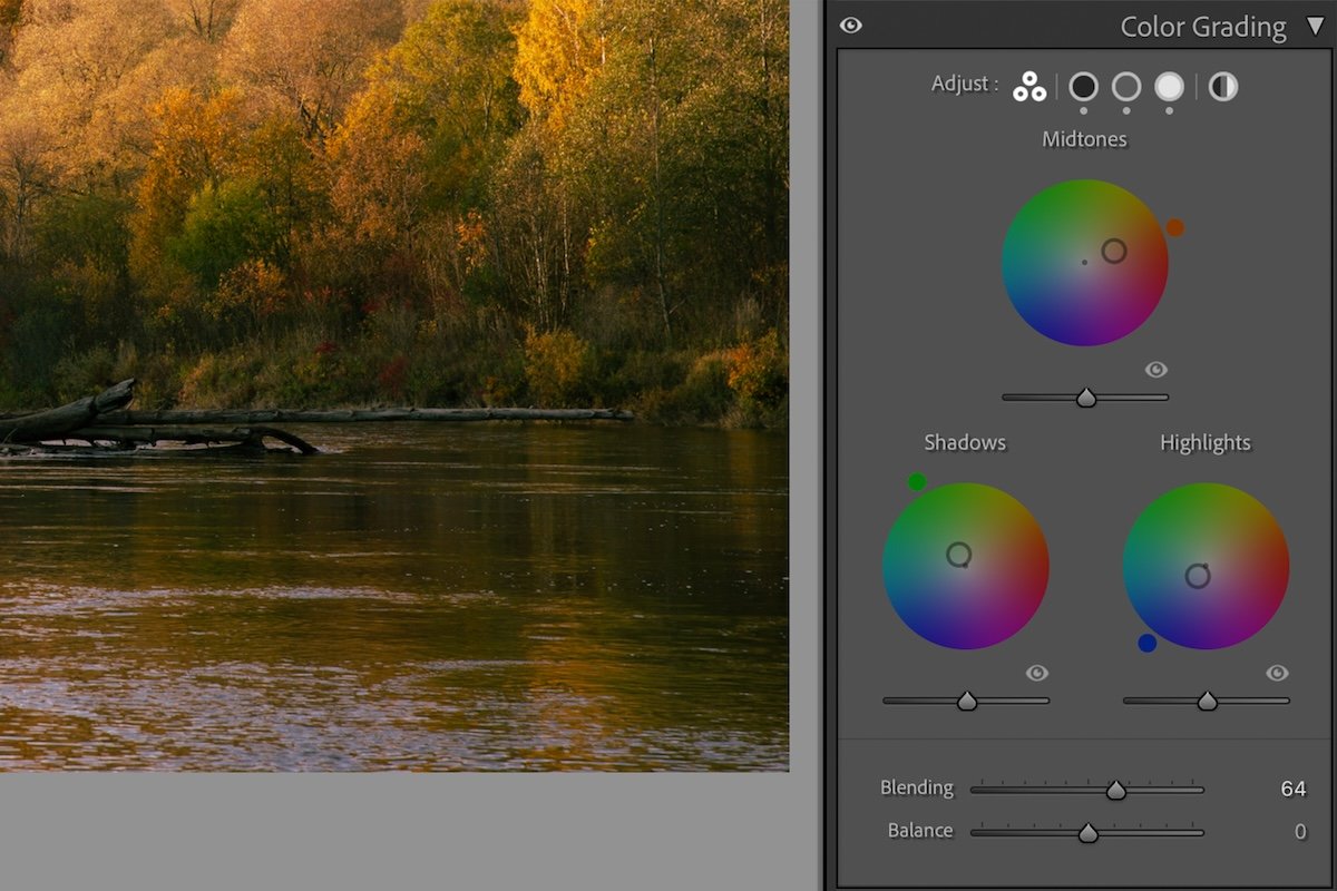 screenshot of Lightroom color grading color spectrums