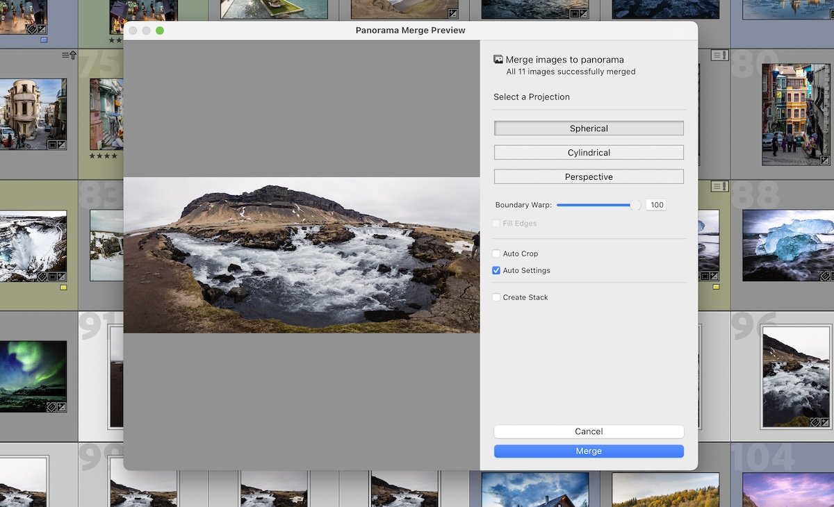 screenshot of a panorama customization page in lightroom
