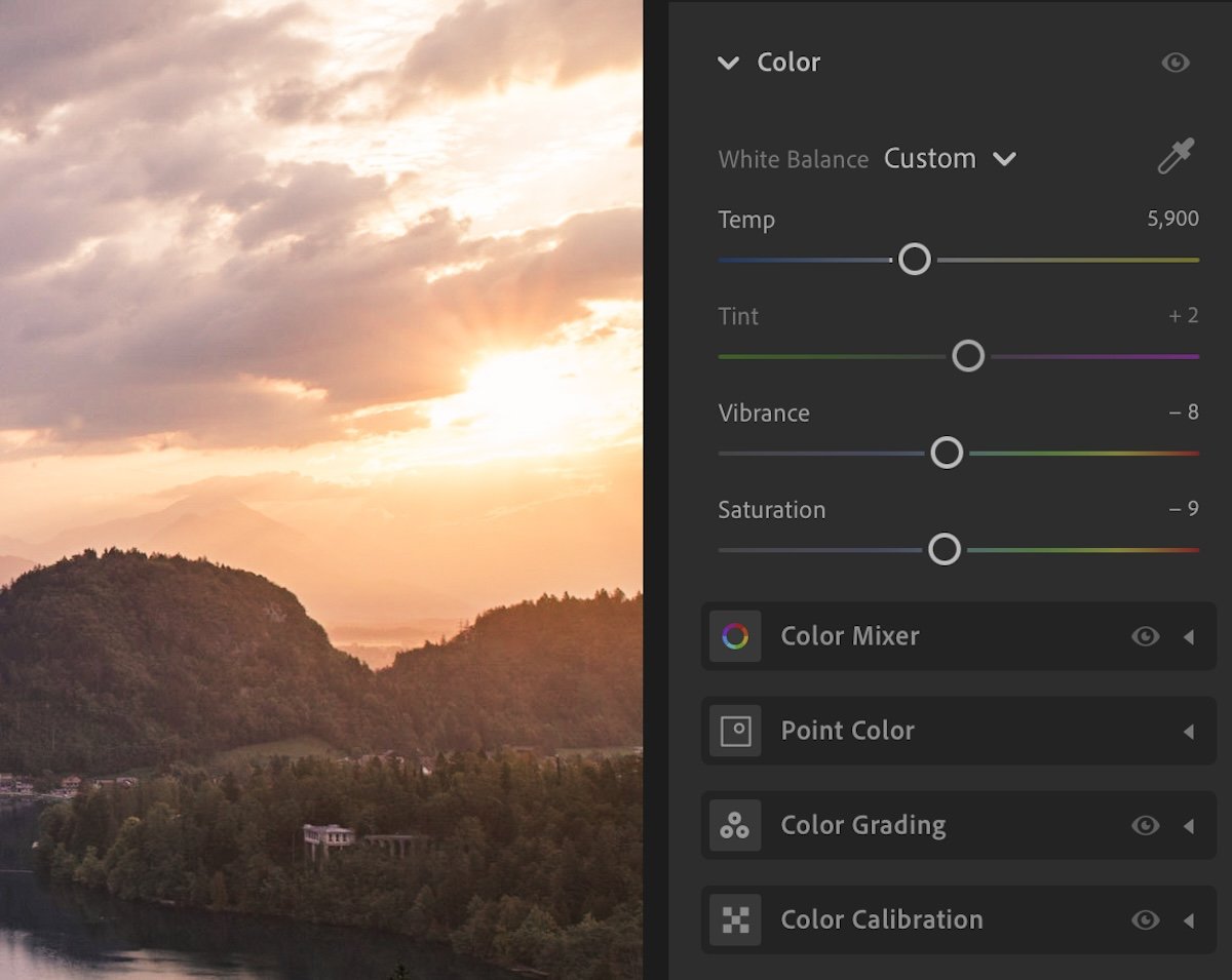 screenshot of color editing section in Lightroom CC