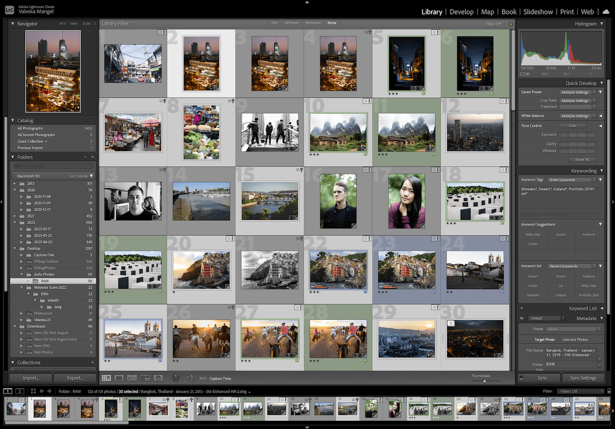 screenshot of a library of images in adobe lightroom classic