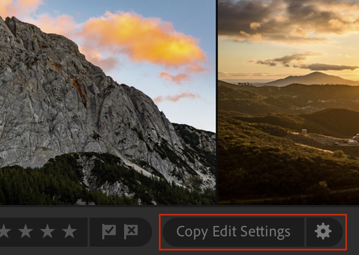 cropped screenshot of software interface with red box highlighting copy edit settings box to batch edit in lightroom