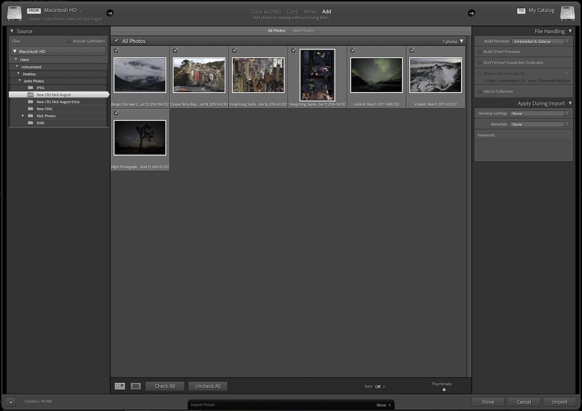 screenshot of importing interface in lightroom classic