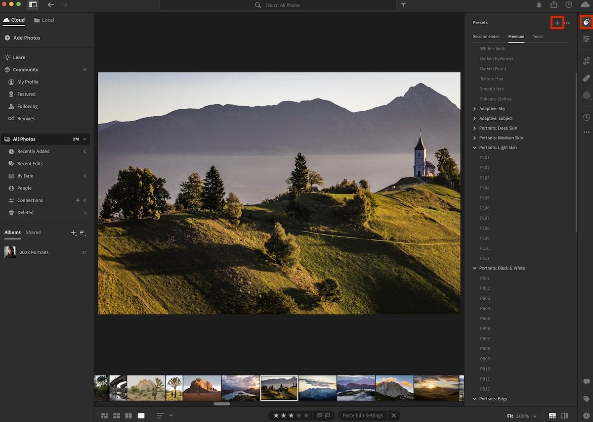 screenshot showing how to find presets and add presets in lightroom