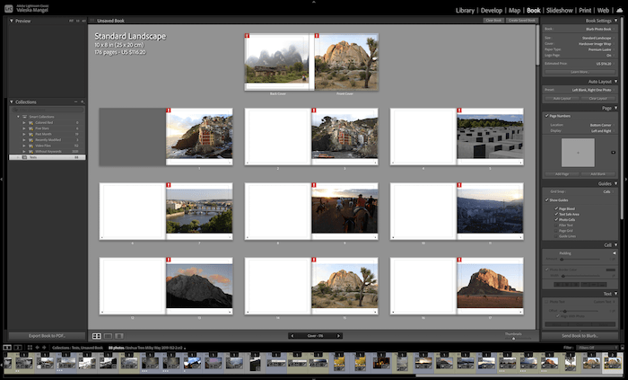 screenshot of the photobook section in lightroom 
