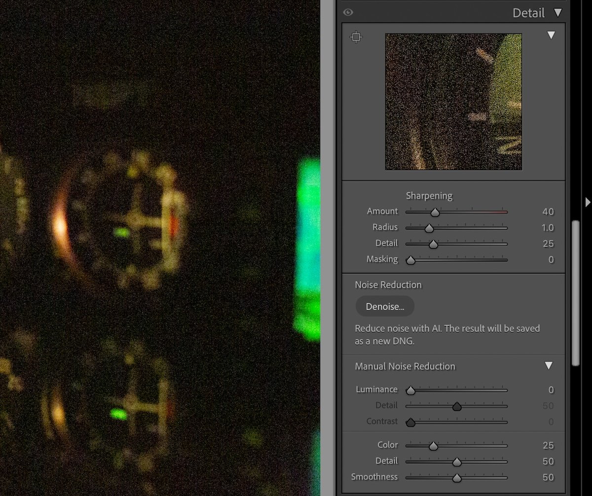 screenshot of noise reduction section in lightroom Classic