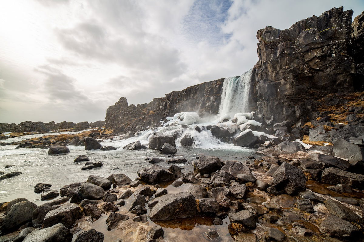 HDR of a waterfall from the rocks below