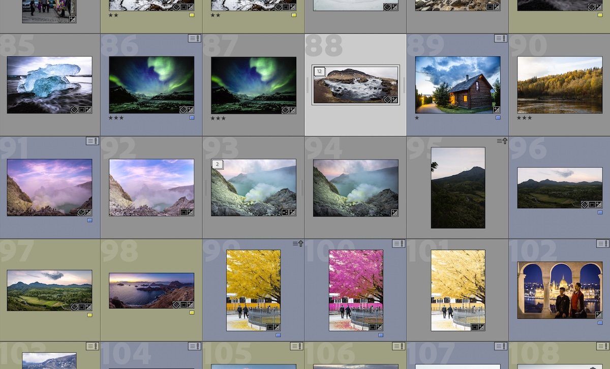 screenshot of panorama images in a stack in lightroom
