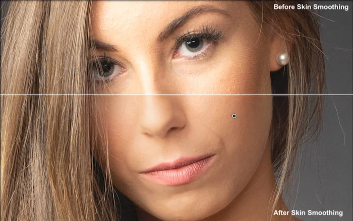 before and after of skin smoothing in adobe lightroom 