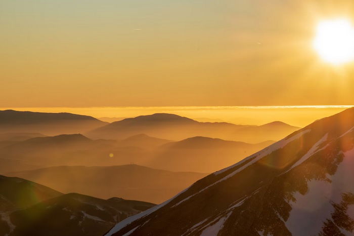 Sunset over a mountain landscape