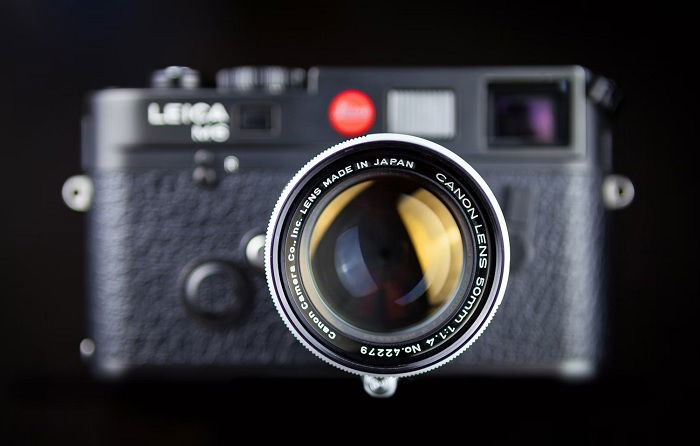 Lens lens on an out-of-focus Leica camera