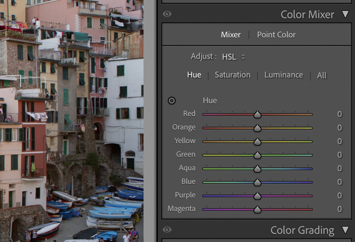 screenshot of HSL section in Lightroom Classic