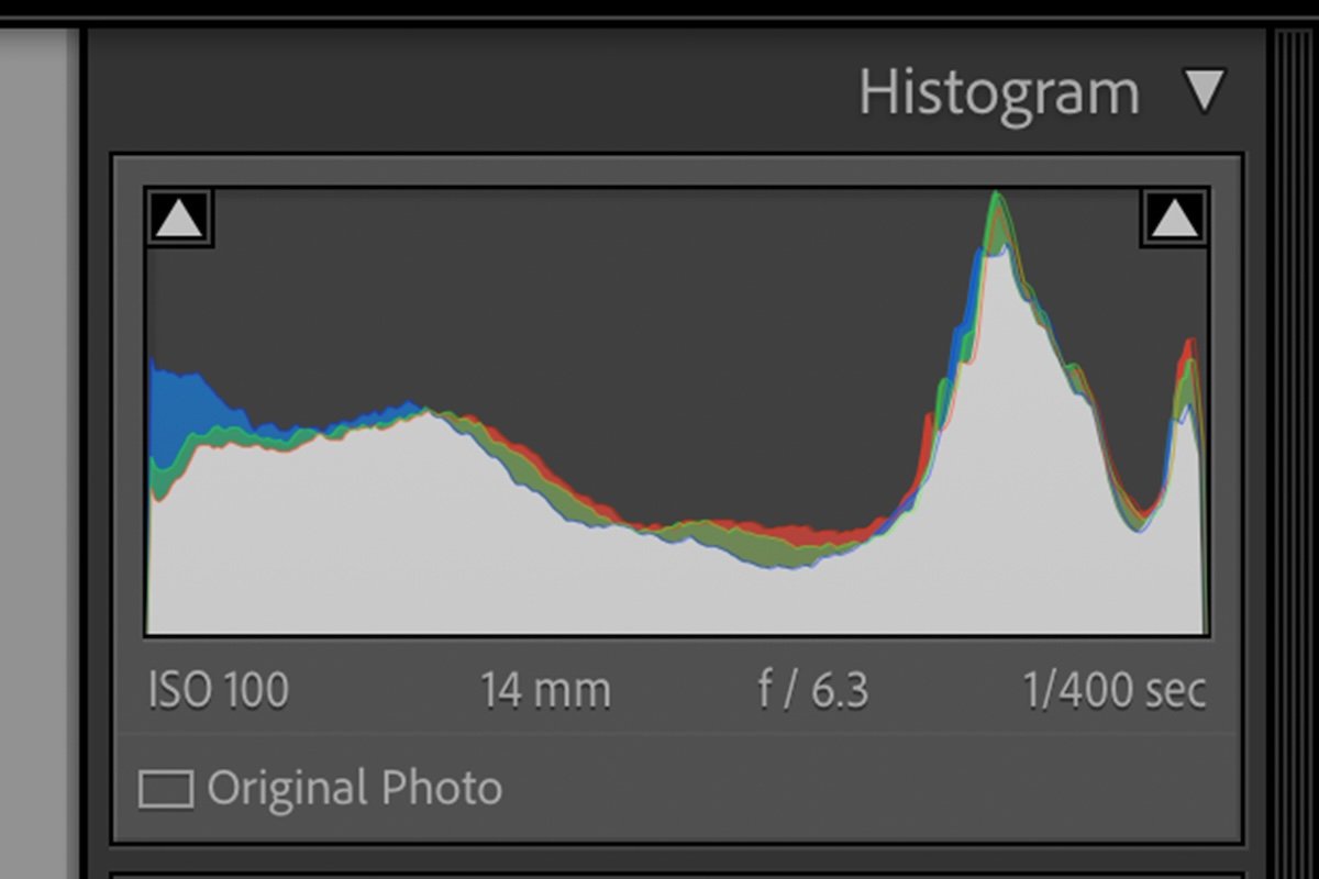 screenshot of lightroom histogram