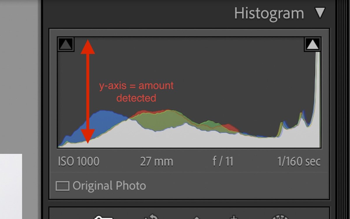 screenshot of lightroom histogram showing the y-axis
