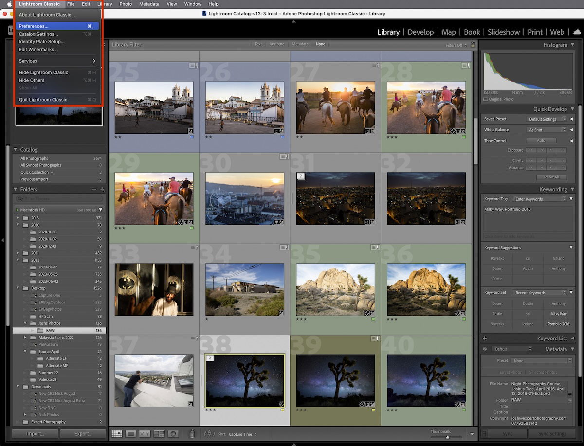 screenshot of lightroom classic