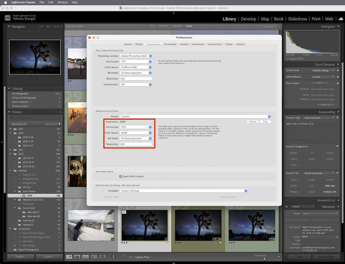 screenshot of lightroom classic preferences