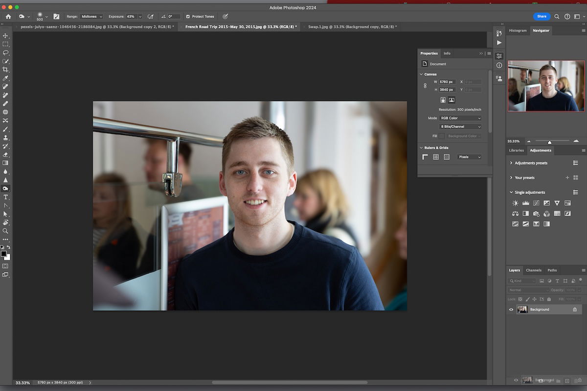 screenshot of photoshop with portrait of man open