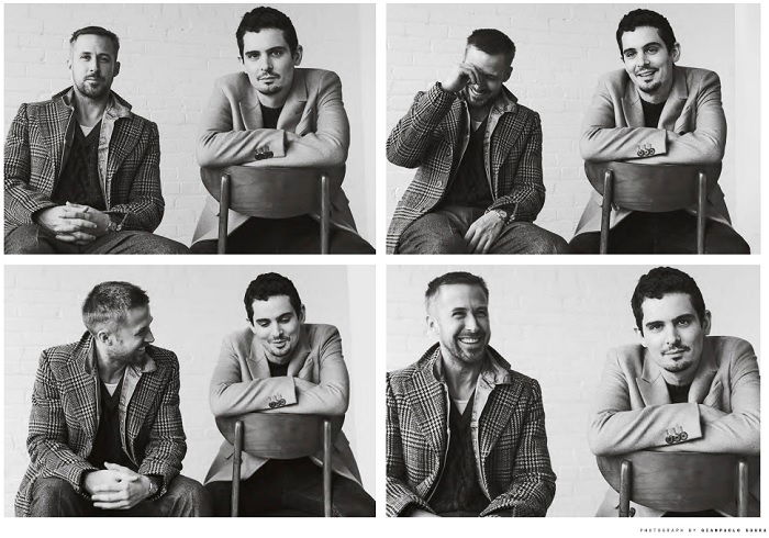 Four portraits of Ryan Gosling and some other fella