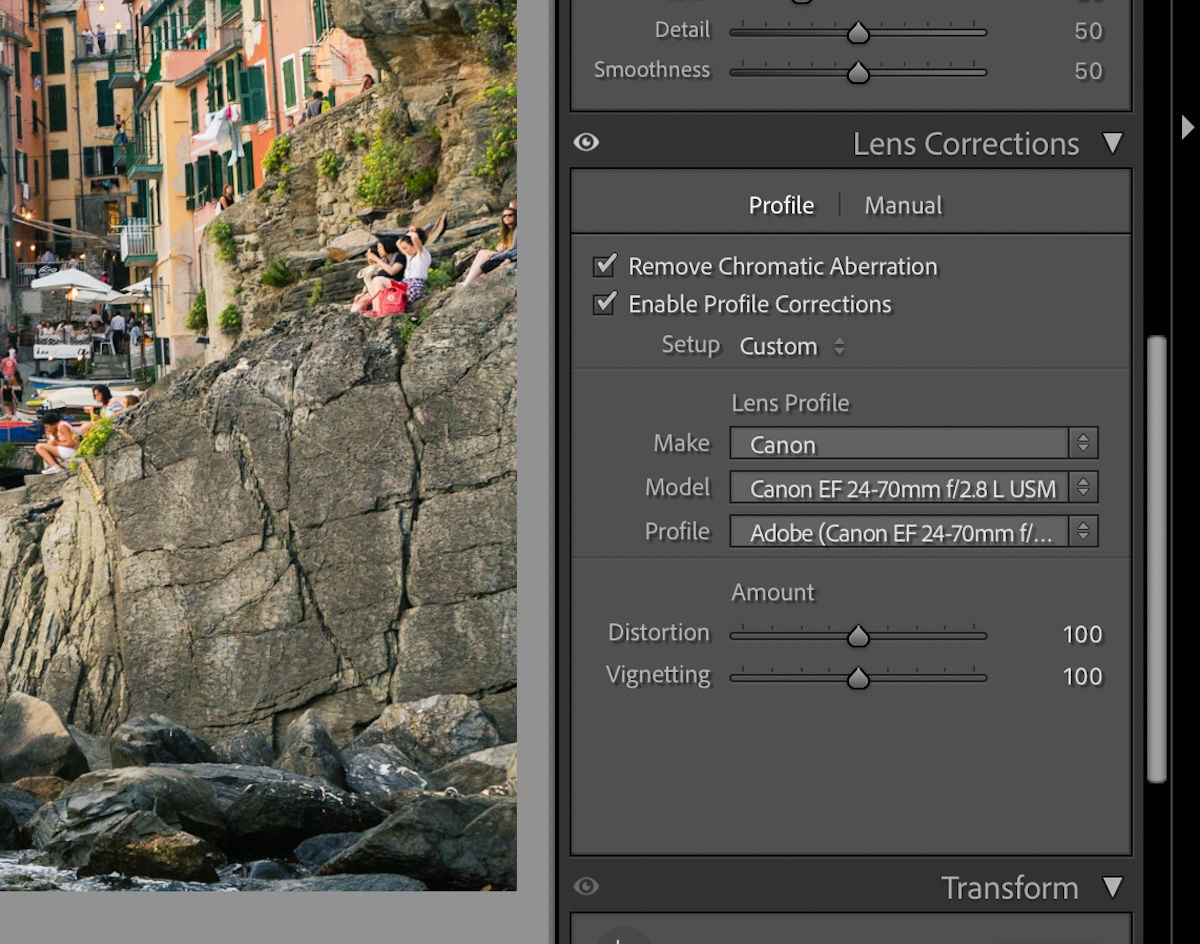 screenshot of lightroom classic lens correction section