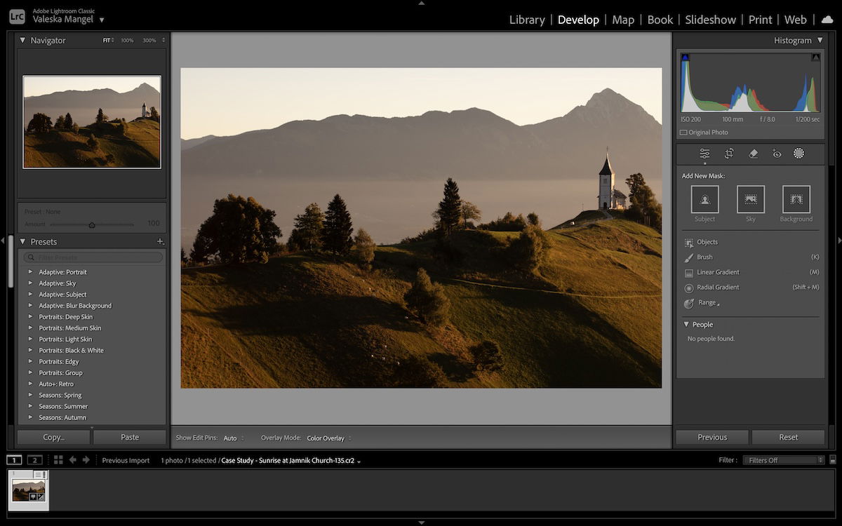 screenshot of lightroom interface