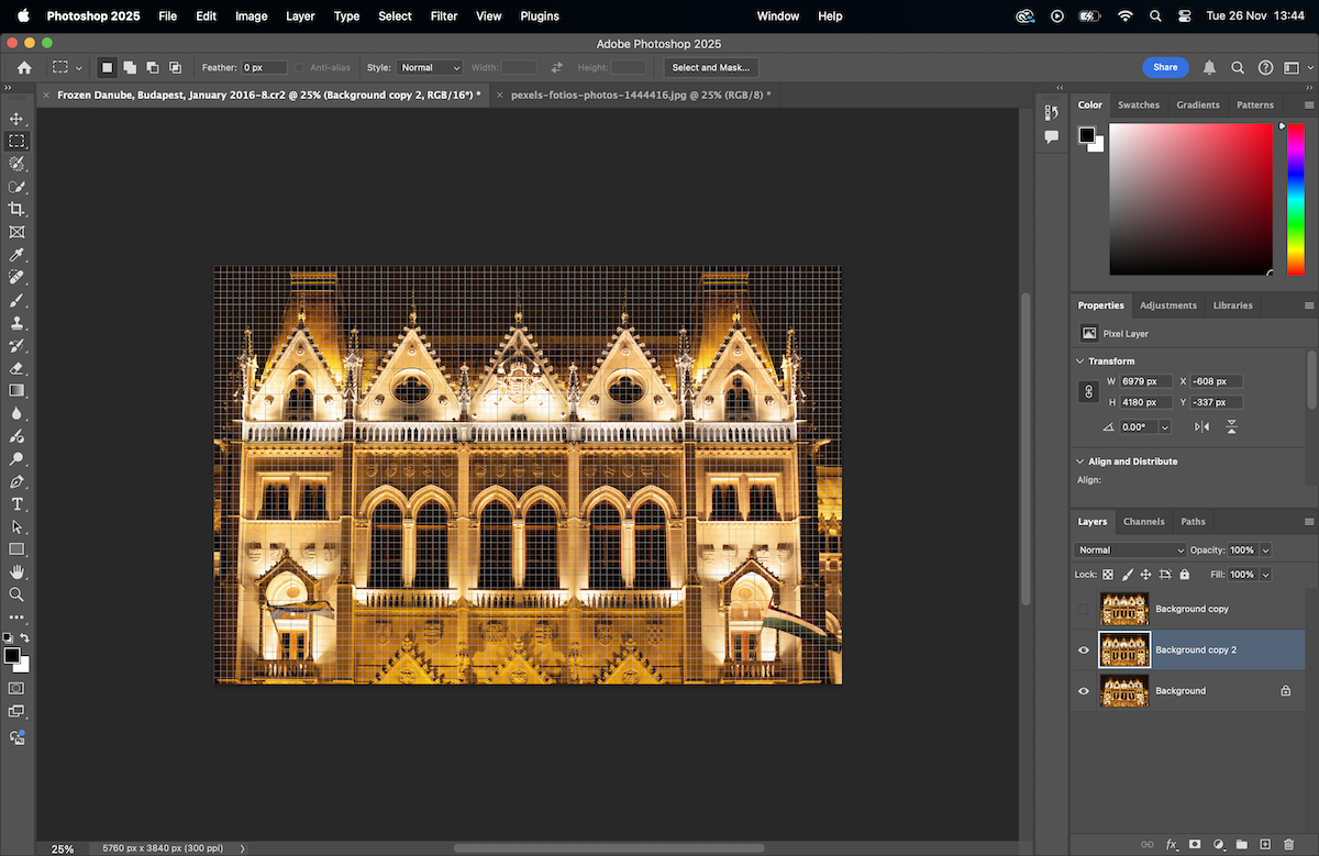 photo of building with grid over it in photoshop