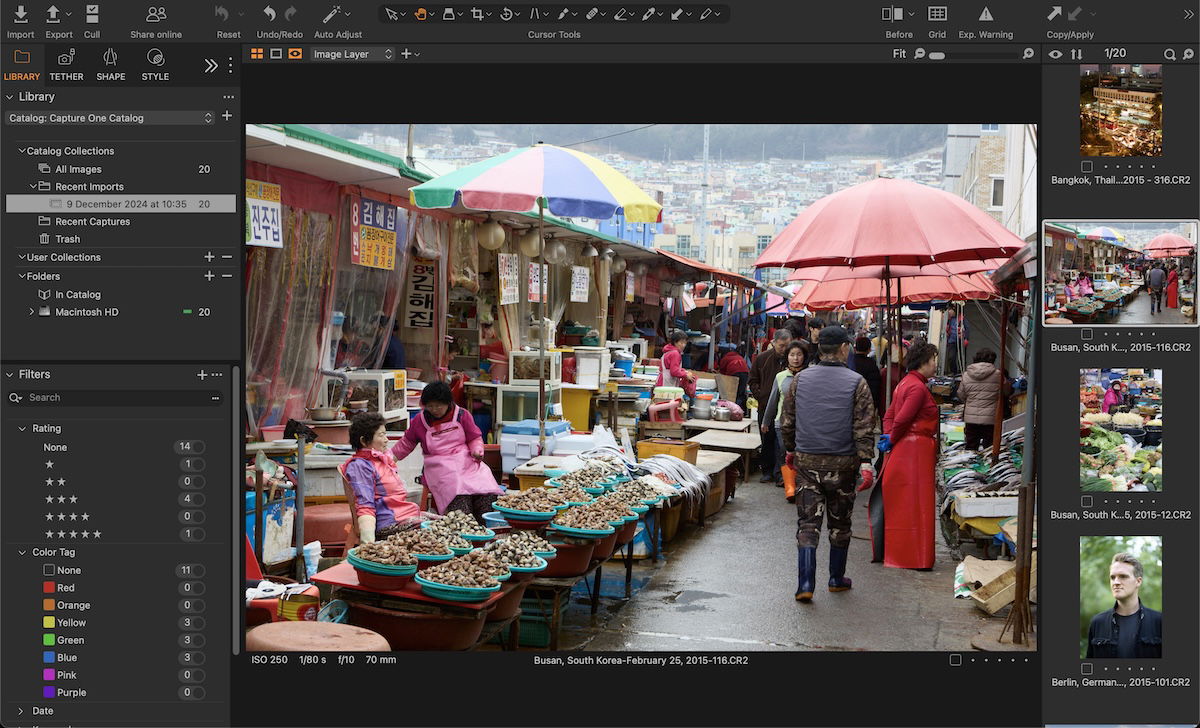 screenshot of capture one interface