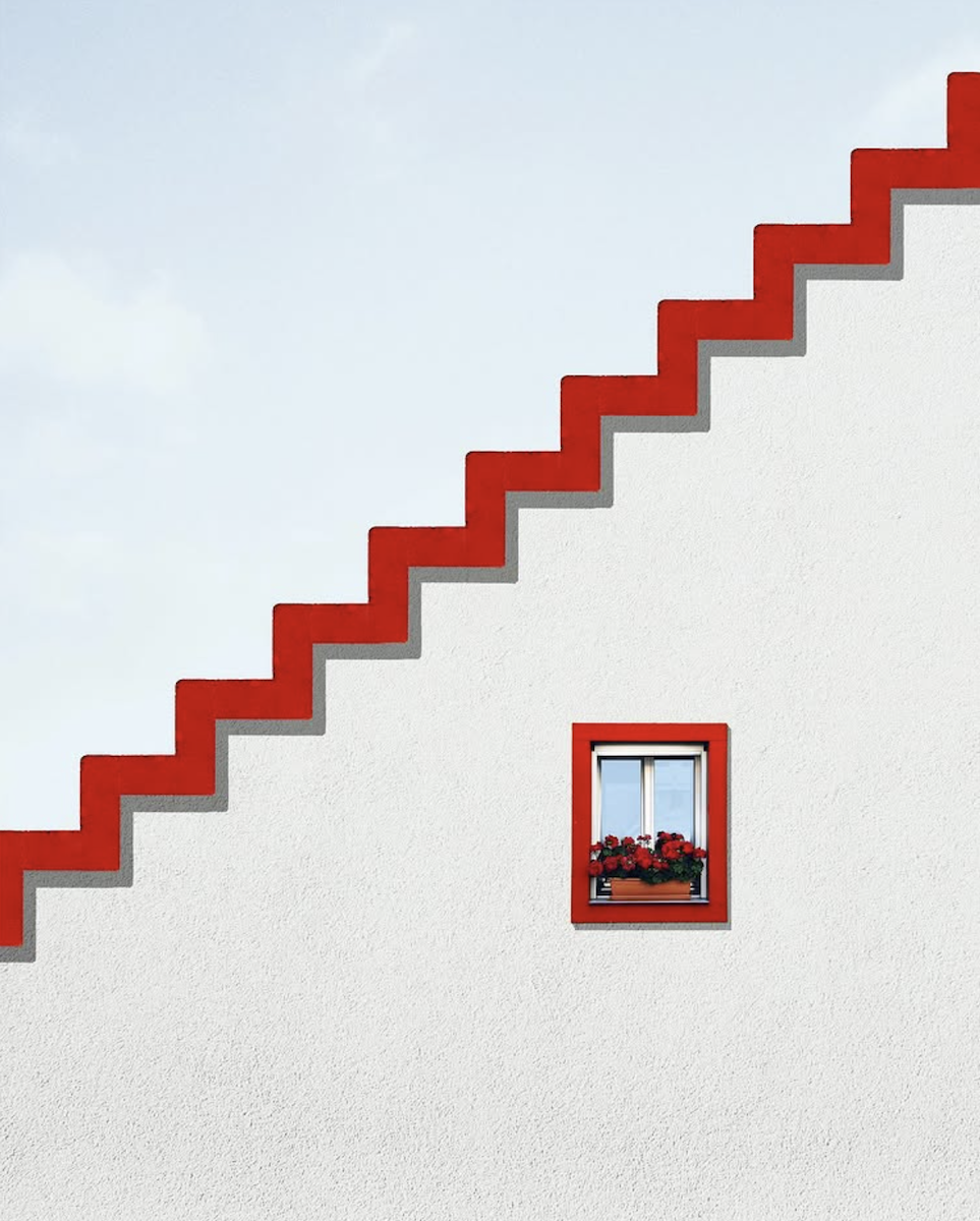 red and white building side