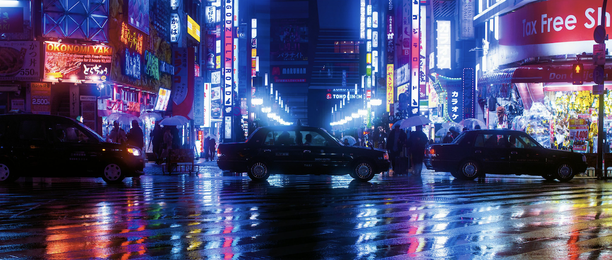 taxis in tokyo at night